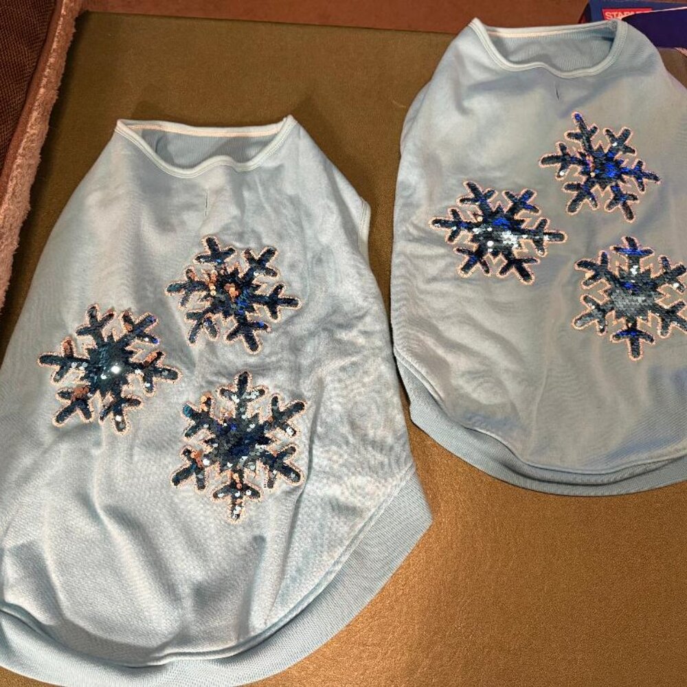 Dog Fleece Sweater - Blue with Snowflakes (Size L)